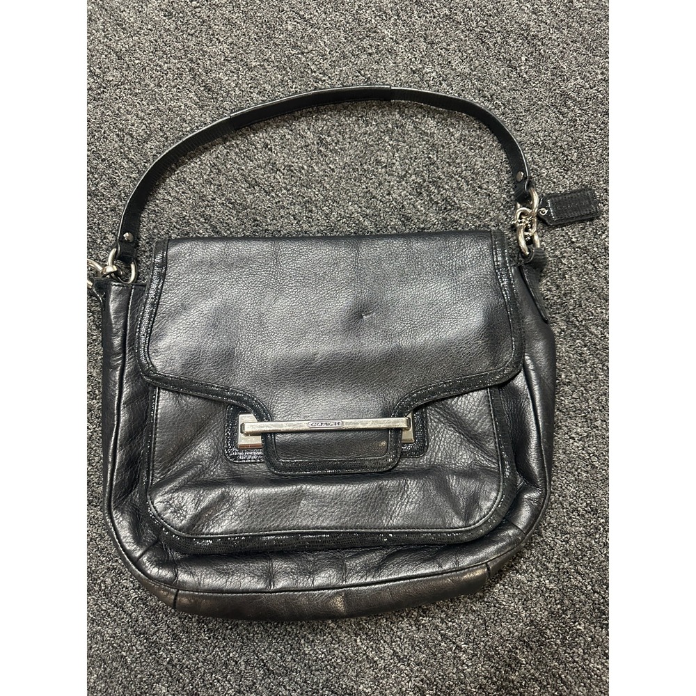 Coach Taylor Black Leather Flap Satchel Shoulder Bag Single Strap Purse‎ F26781